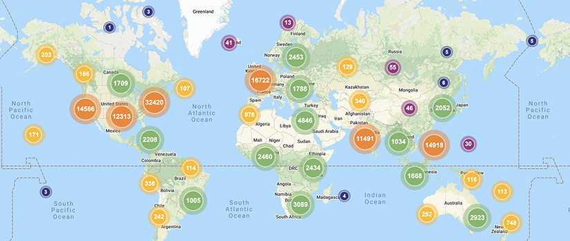 Map showing location of theses downloads