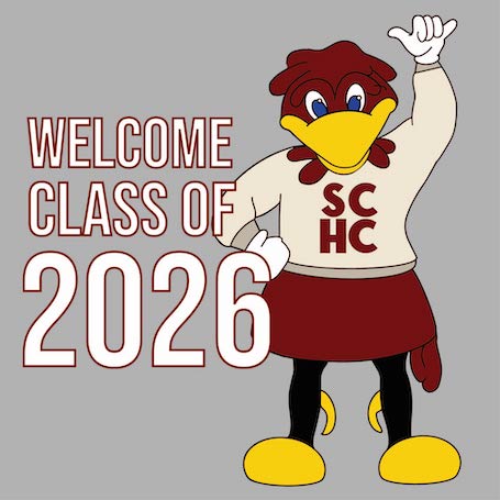 Cocky wearing an SCHC shirt with the text Welcome Class of 2026