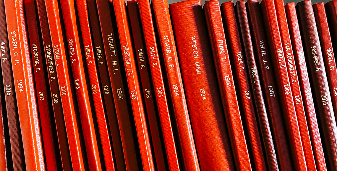 Rows of red books
