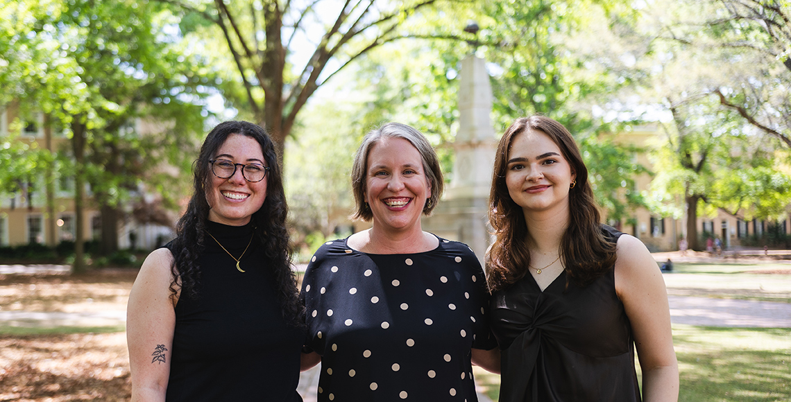 Kati Russ, Catherine Keyser, and Elliott Catoe-Griffis on the Horseshoe.