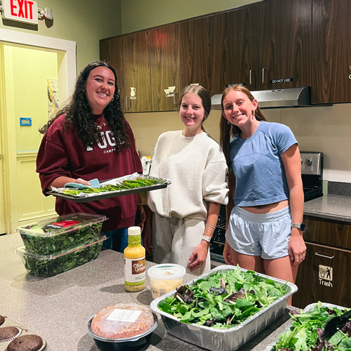 Students preparing meals.