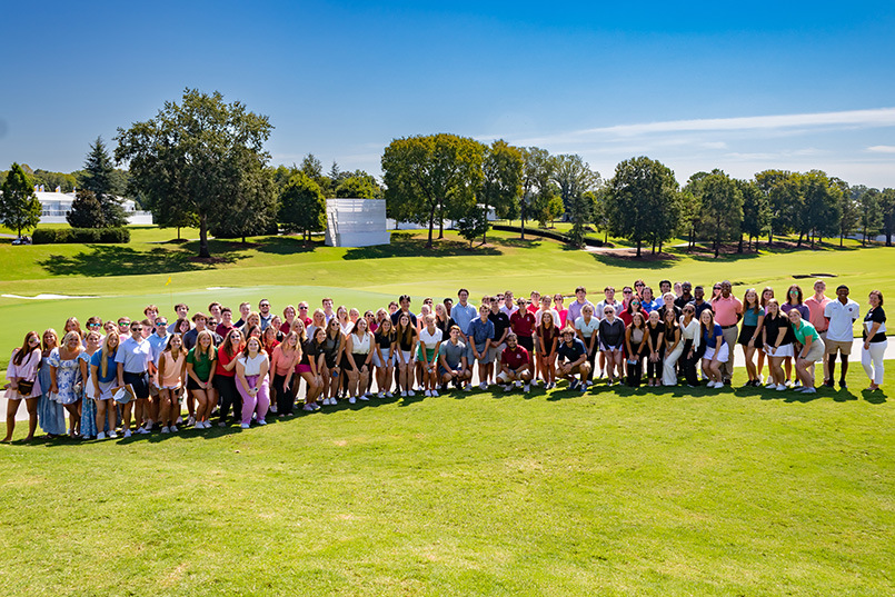A large contingent of College of HRSM students visited Quail Hollow Club in Charlotte, N.C., on Sept. 2, 2022. They will assist the club in hosting the Presidents Cup over Sept. 20-25.