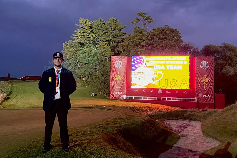 HRSM student Drew Schnee working the Ryder Cup in 2021 at Whistling Straits in Haven, Wisconsin.