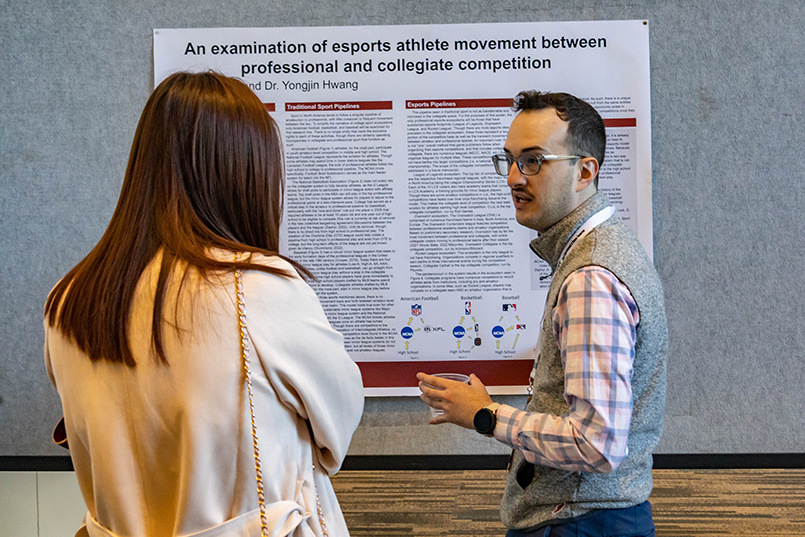 Ph.D. student William Fisackerly combined with assistant professor Yongjin Hwang for a presentation on esports at the Sport Entertainment and Venues Tomorrow conference over Nov. 16-18, 2022, at the Columbia Metropolitan Convention Center.