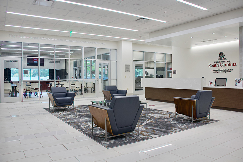 Lobby of the HRSM Welcome Center where the J. Willard and Alice S. Marriott Foundation Culinary Laboratory is located.