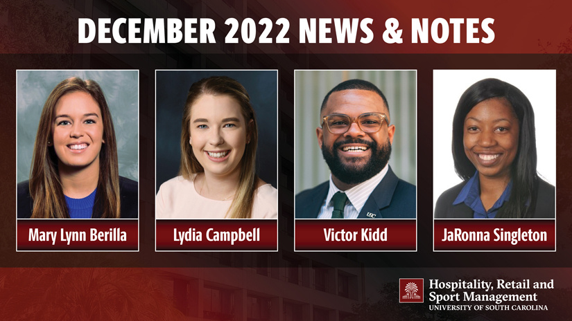 December 2022 News & Notes graphic featuring headshots of Mary Lynn Berilla, Lydia Campbell, Victor Kidd and JaRonna Singleton.