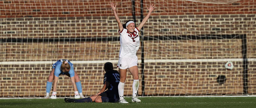 Luciana Zullo celebrates scoring the winning goal against the No. 2 Seeded NC Tarheels.