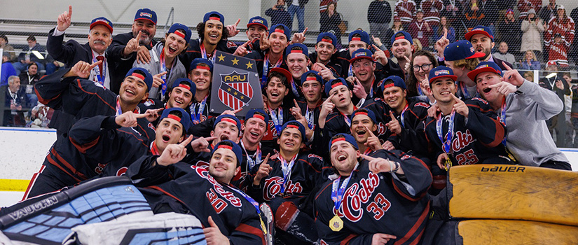 The Gamecock Hockey team celebrates its national championship.