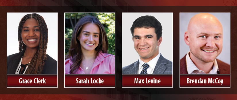Headshots of Grace Clerk, Sarah Locke, Max Levine and Brendan McCoy