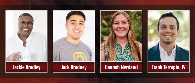 Headshots of Jackie Bradley, Jack Bradney, Hannah Newland, Frank Terrapin IV