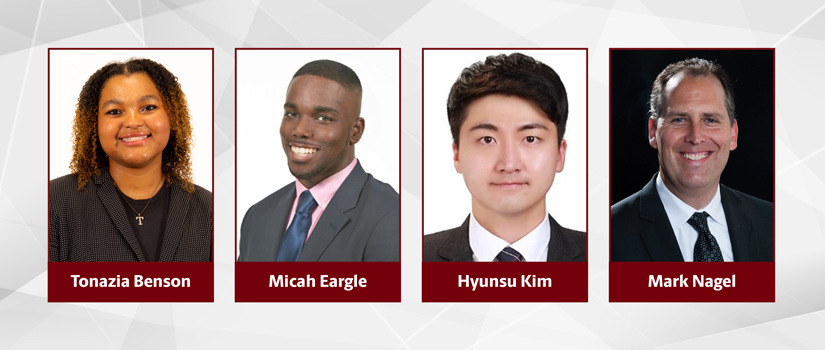 Portraits of Tonazia Benson, Micah Eargle, Hynsu Kim and Mark Nagel featured in the August 2025 News and Notes from the University of South Carolina College of HRSM.