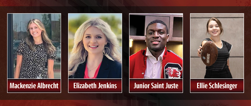 headshots of Mackenzie Albrecht, Elizabeth Jenkins, Junior Saint Juste, Ellie Schlesinger