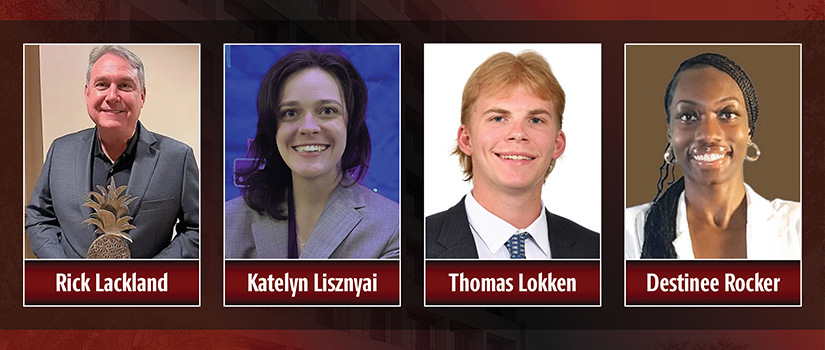 headshots of Rick Lackland, Katelyn Lizsnyai, Thomas Lokken, Destinee Rocker