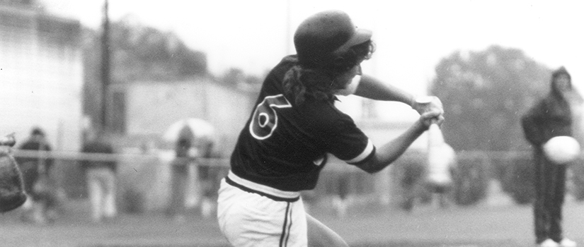 Michelle Delloso swings at a pitch while a member of the Gamecock softball team.