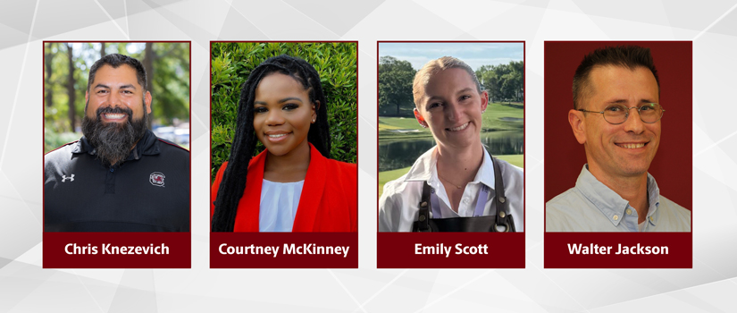 Composite graphic featuring Chris Knezevich, Courtney McKinney, Emily Scott and Walter Jackson recognized in HRSM’s May 2026 News and Notes.