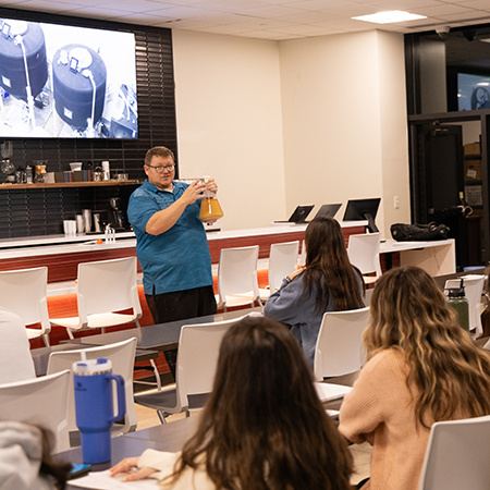 Robby Lybrand teaches a class in the Beverage Education Laboratory