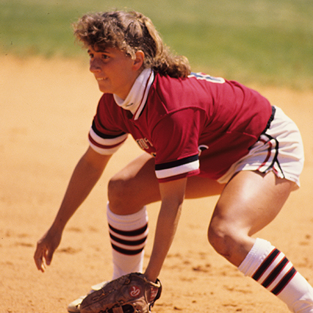 Michelle Delloso fields a ground ball during her playing days with South Carolina softball.