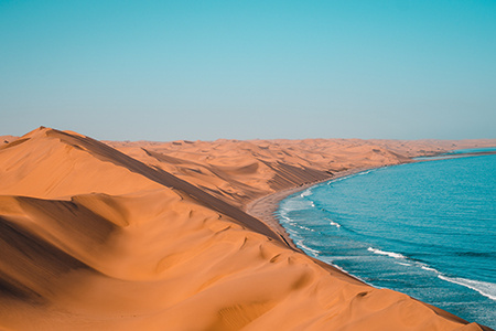 The sand dunes of Namibia's coastline.