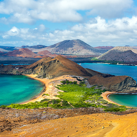 An aerial view of Bartolome Island, a part of the Galapapos Islands.
