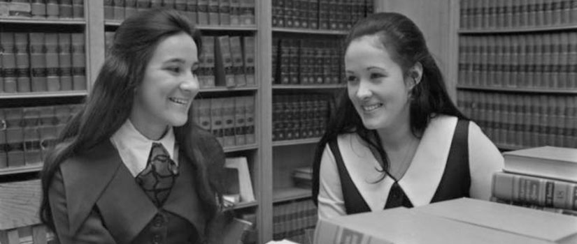 University of South Carolina law students Darra Williamson, left, and Vickie Eslinger at the law library. 