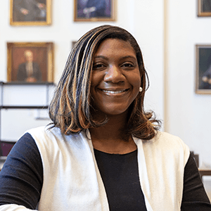 Alexis Watson, president of BLSA in the School of Law's Reading Room.