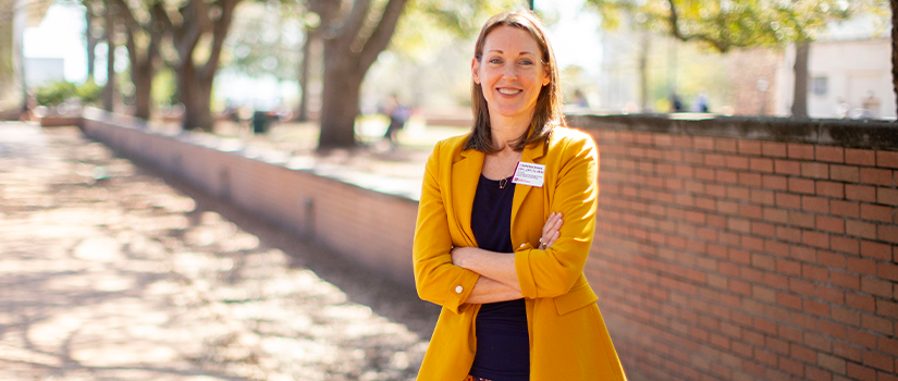 Christina Jones, a licensed counselor for Student Health and Well-Being, posing on the South Carolina campus