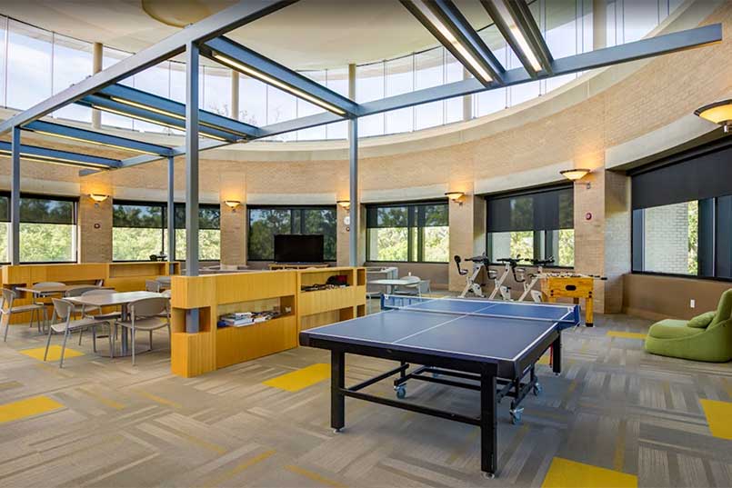 Student lounge with ping pong table