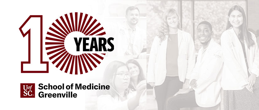 10th anniversary logo over composite images of medical students in action.