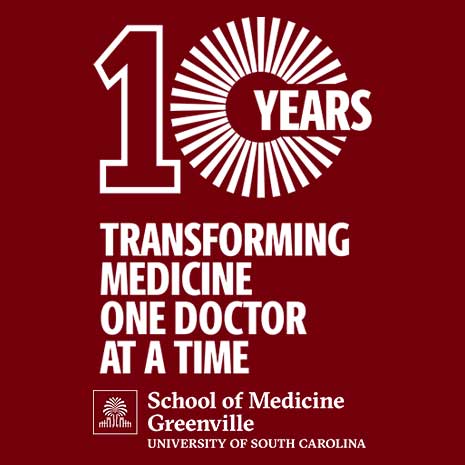 10th anniversary logo. Transforming medicine one doctor at a time.