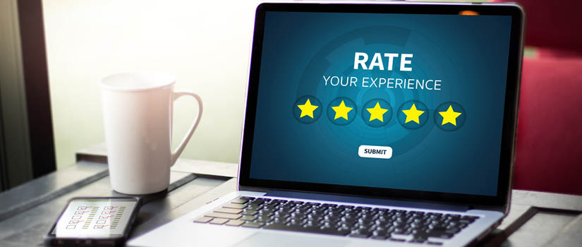 Banner Image of a computer screen that says "rate your experience"