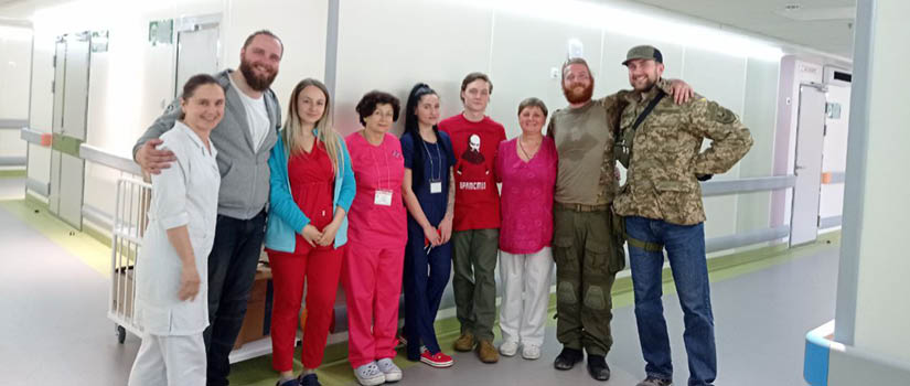 Photo of medical personnel and soldiers in a Ukrainian hospital