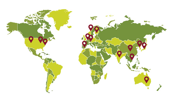 Image of a map with countries marked where Rohit Verma has been a visiting faculty member