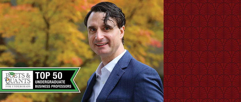 Image of Blair Flicker with Poets&Quants for Undergrads banner that says Top 50 Undergraduate Business Professors