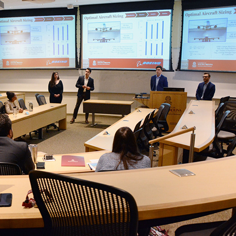 Students present their findings in the Boeing Analytics Case Competition