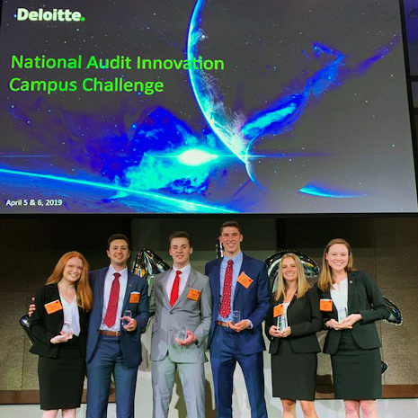 Deloitte challenge winners Brendon Beach, Katie Bergey, Katie Field, Karen Gates, Jack Graham and Aaron Gulibon