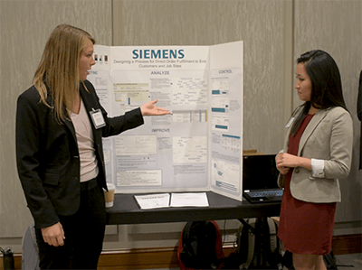 Students who worked with corporate partner Siemens presenting their results at the Spring 2017 GSCPM Summit