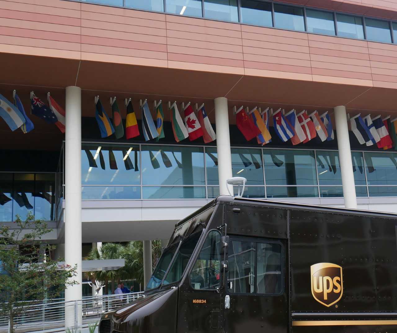 UPS truck outside the Darla Moore School of Business building