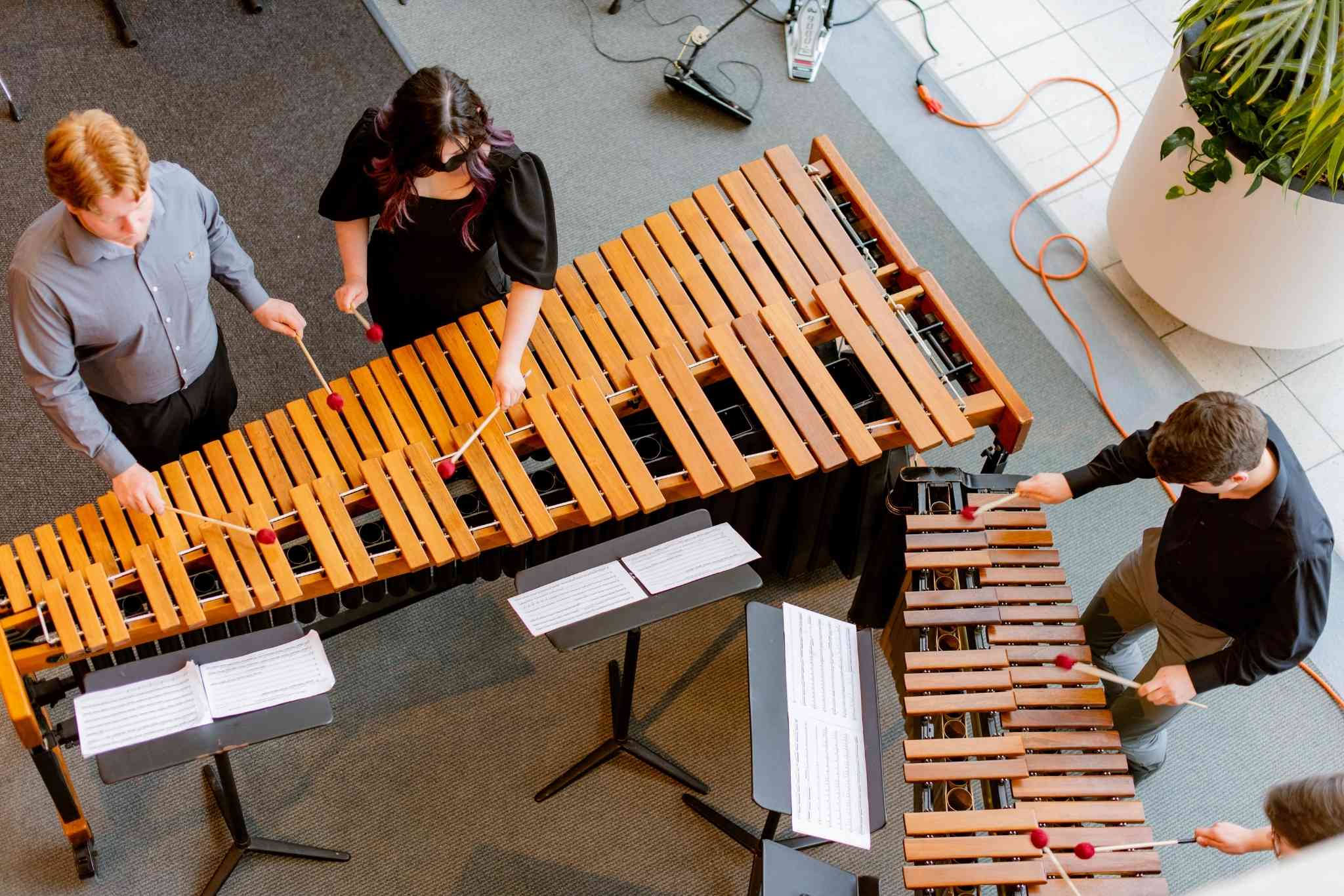 Students playing percussion