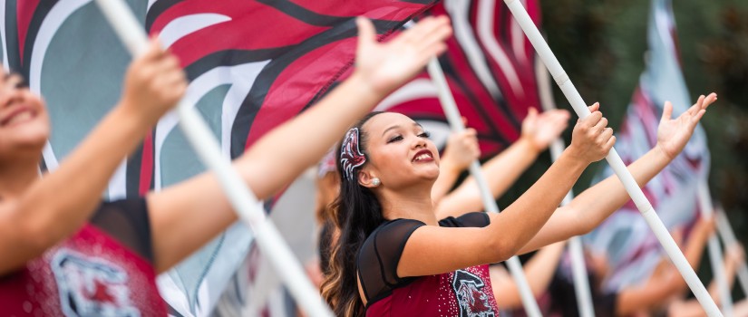 Colorguard member at pep rally