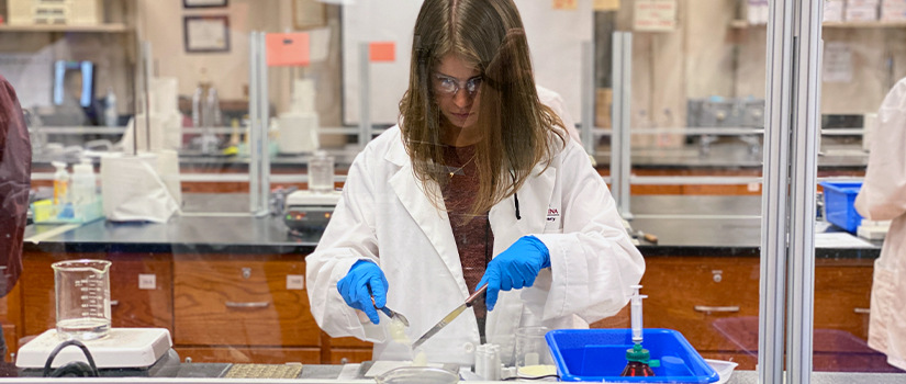 Student working in the pharmacy lab