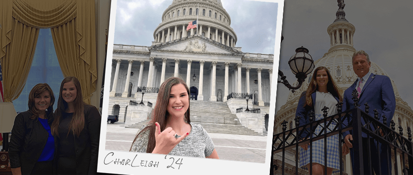 Student in front of Capitol building