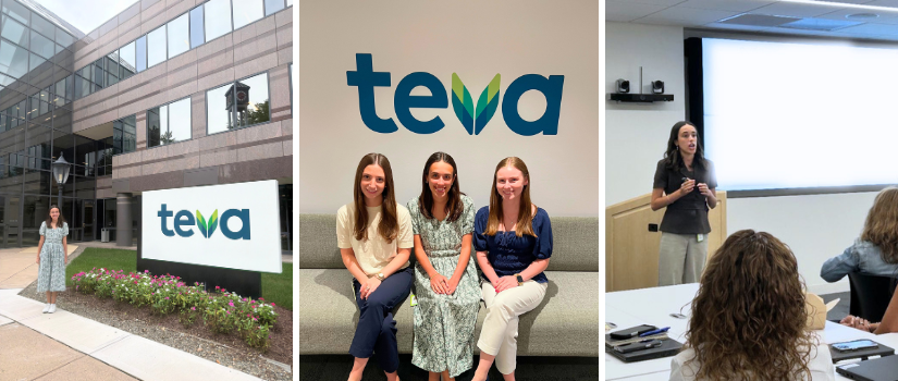 Collage of three images of student at TEVA headquarters