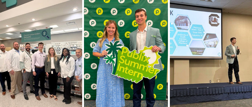 Collage of three images of student at Publix headquarters