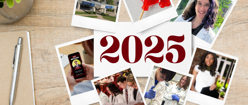Desktop with photos from various articles and "2025"
