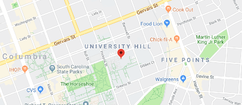 Street map showing directions to the USC Department of Communication Sciences and Disorders and the Speech & Hearing Research Center