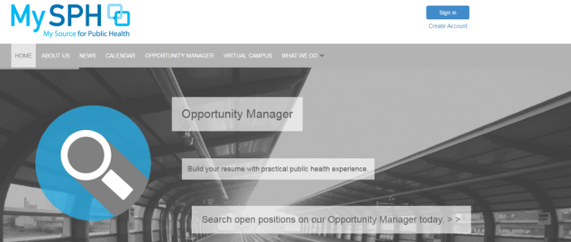 Screen shot of the homepage of the MySPH website