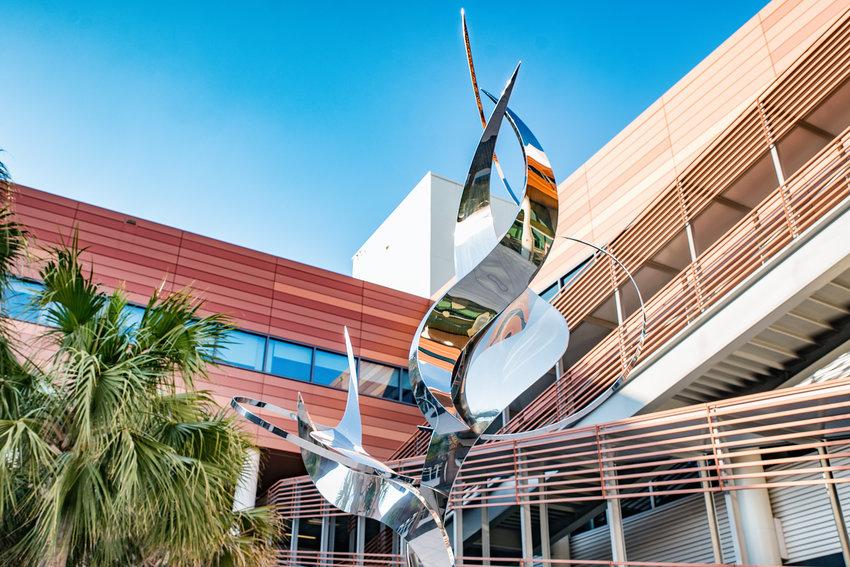 "Eternal Flame" is a sculpture by Mexican artist Leonardo Nierman. The sculpture is located in the Moore School’s Charles S. Way Jr. Palmetto Courtyard. Photo by Crush Rush.