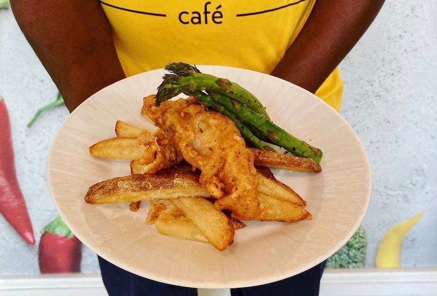 Located at the Honors College, Honeycomb Café offers all-you-care-to-eat hot entrees like these pub style fish 'n' chips. For a lighter items help yourself to the fresh salad bar and grill items.