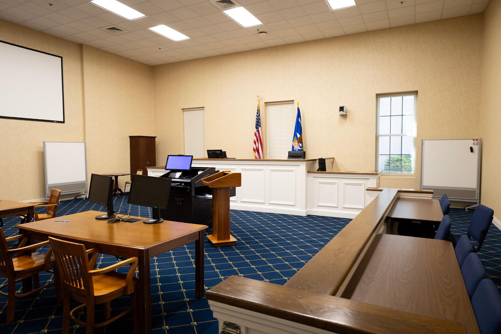 A mock courtroom used by those attending classes at the National Advocacy Center.