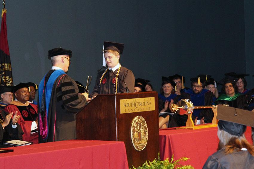 USC Lancaster graduate Brandon Michael Newton, 2016 recipient of the Clara P. Hammond Award, was the first Palmetto College graduate to earn BOL & BLS degrees simultaneously.